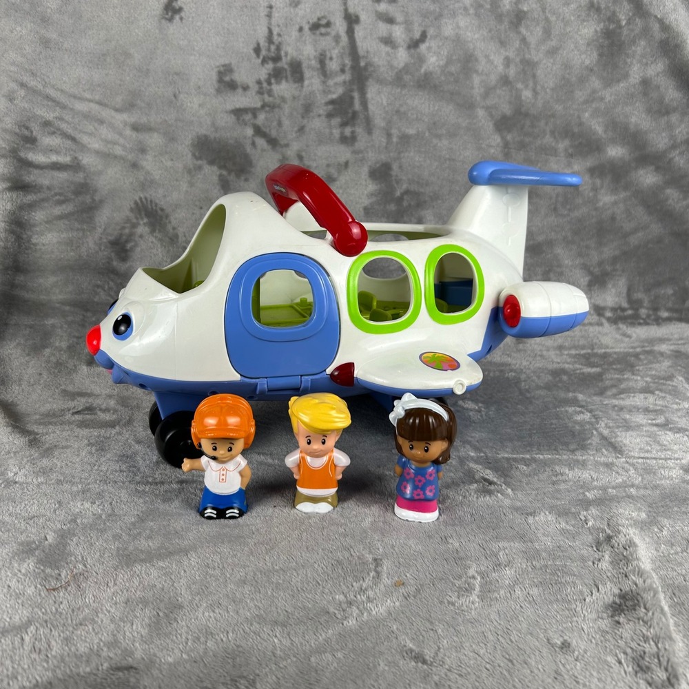 Fisher-Price Little People Lil Movers Airplane White Blue Jet with 3 Figures
